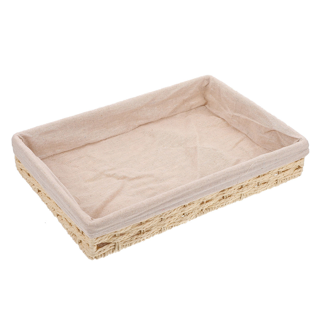 Tabletop Basket Woven Storage Collapsible Rattan Boxes Bin Office Beige