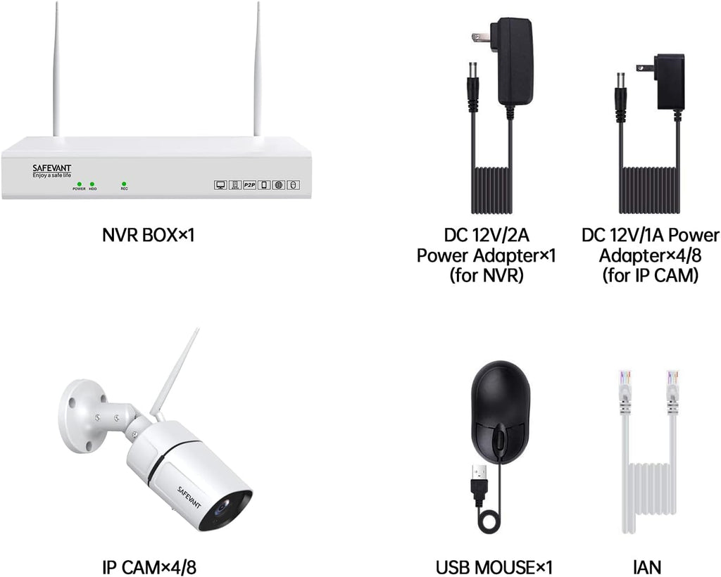 Wireless Security Camera System 8CH 3MP NVR 4Cam 2TB HDD Night Vision m7