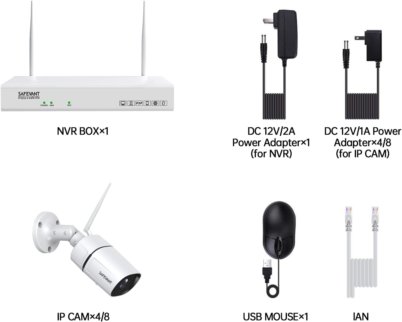 Wireless Security Camera System 8CH 3MP NVR 4Cam 2TB HDD Night Vision m7