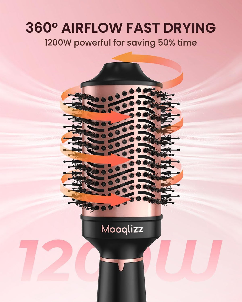 Hair Dryer Brush Volumizer Round Brush 4 in 1 Fast Drying Pink Black k7