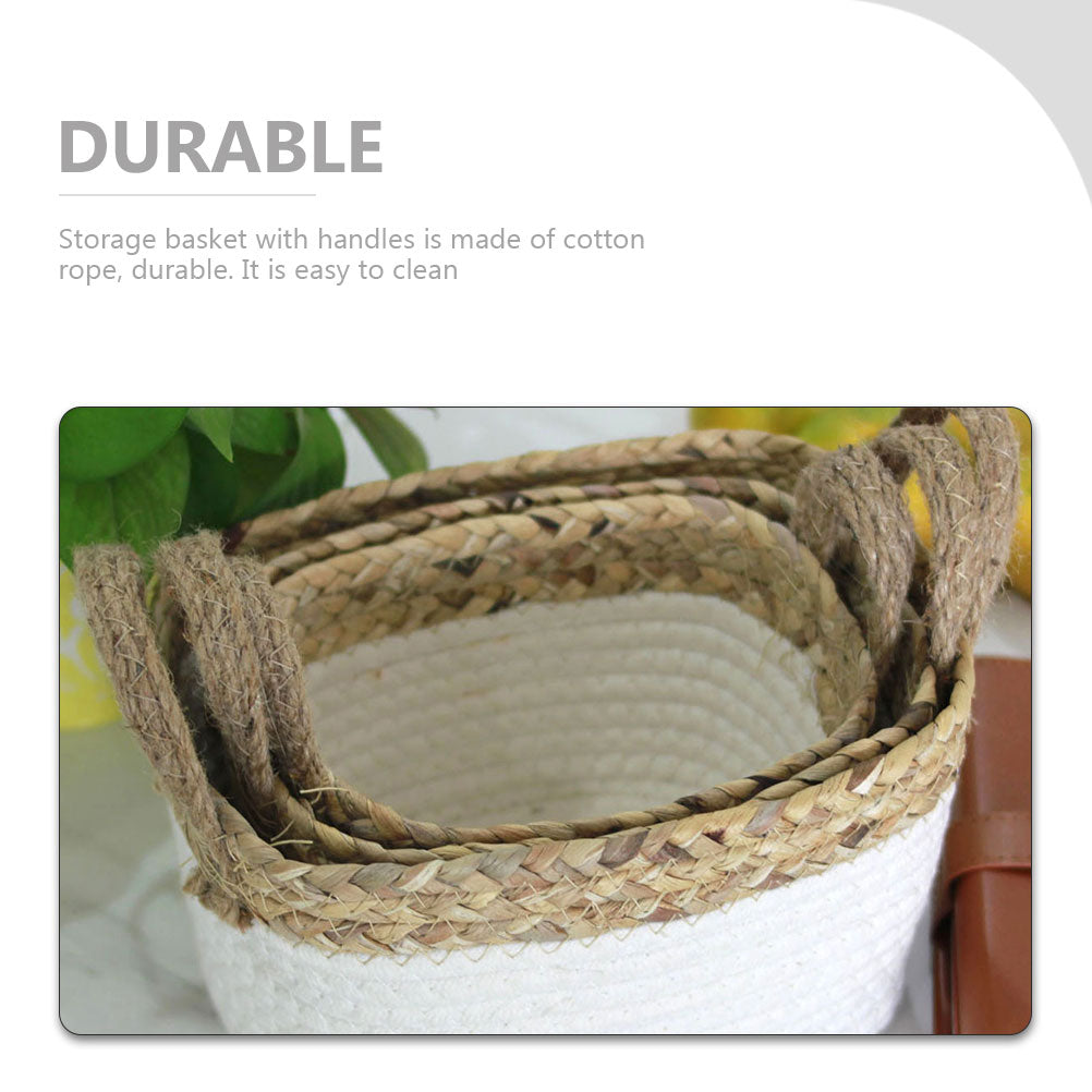 Craft Organizer Storage Box with Lid Cotton Rope Woven Basket k7
