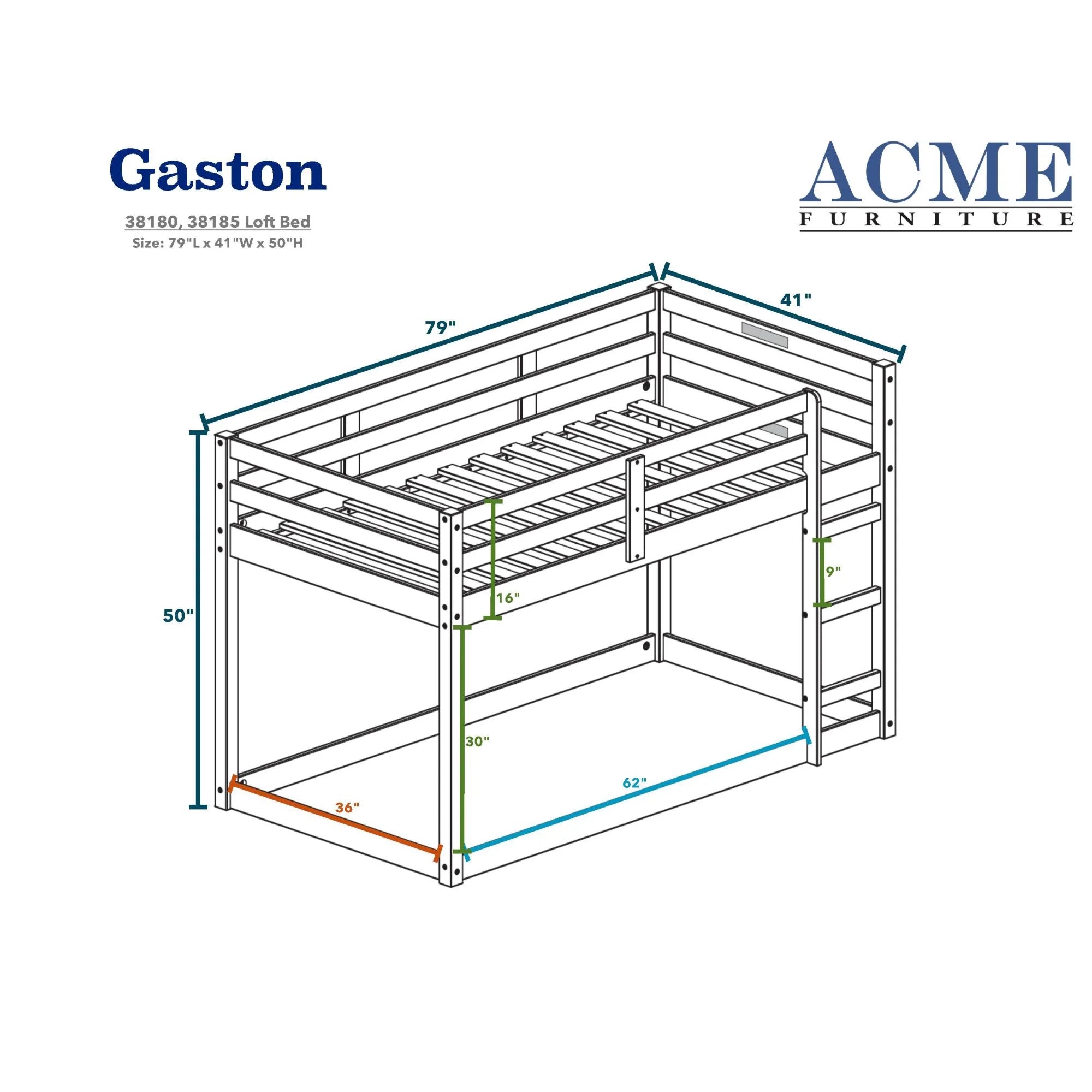 Twin Loft Bed with Wood Frame, Gray A7