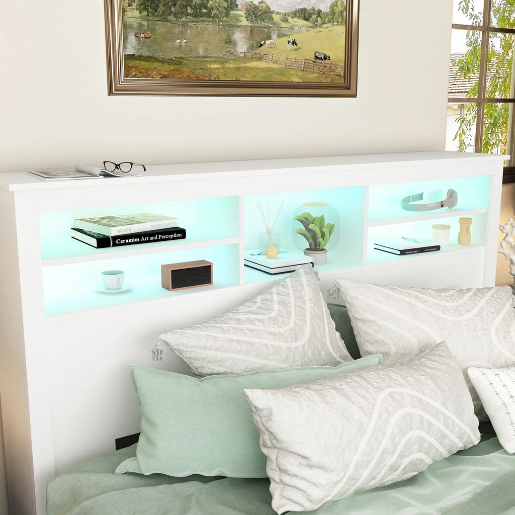 Wooden Bookcase Headboard With Light 7k