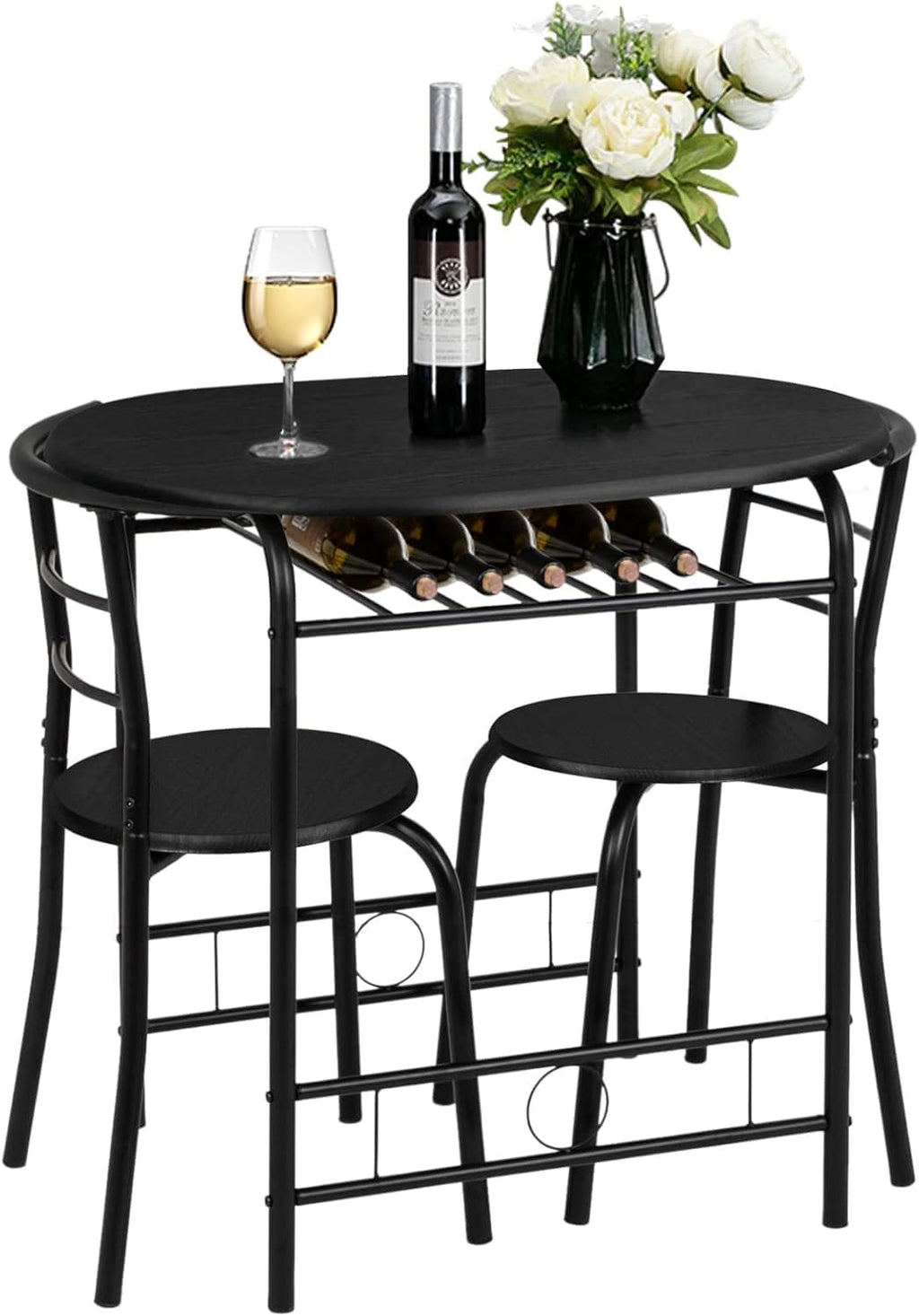 Kitchen Table Set for 2 with Chairs, Metal Frame, Black A7