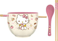 Silver Buffalo Sanrio Hello Kitty Apples and Cinnamon Ceramic Ramen Noodle Rice Bowl with Chopsticks and Spoon, Microwave Safe, 20 Ounces