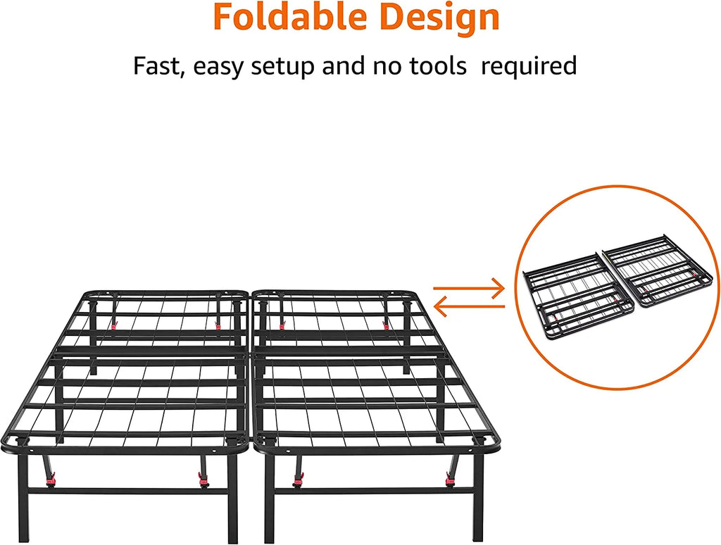 Foldable Metal Platform Bed Frame Queen Black 7k