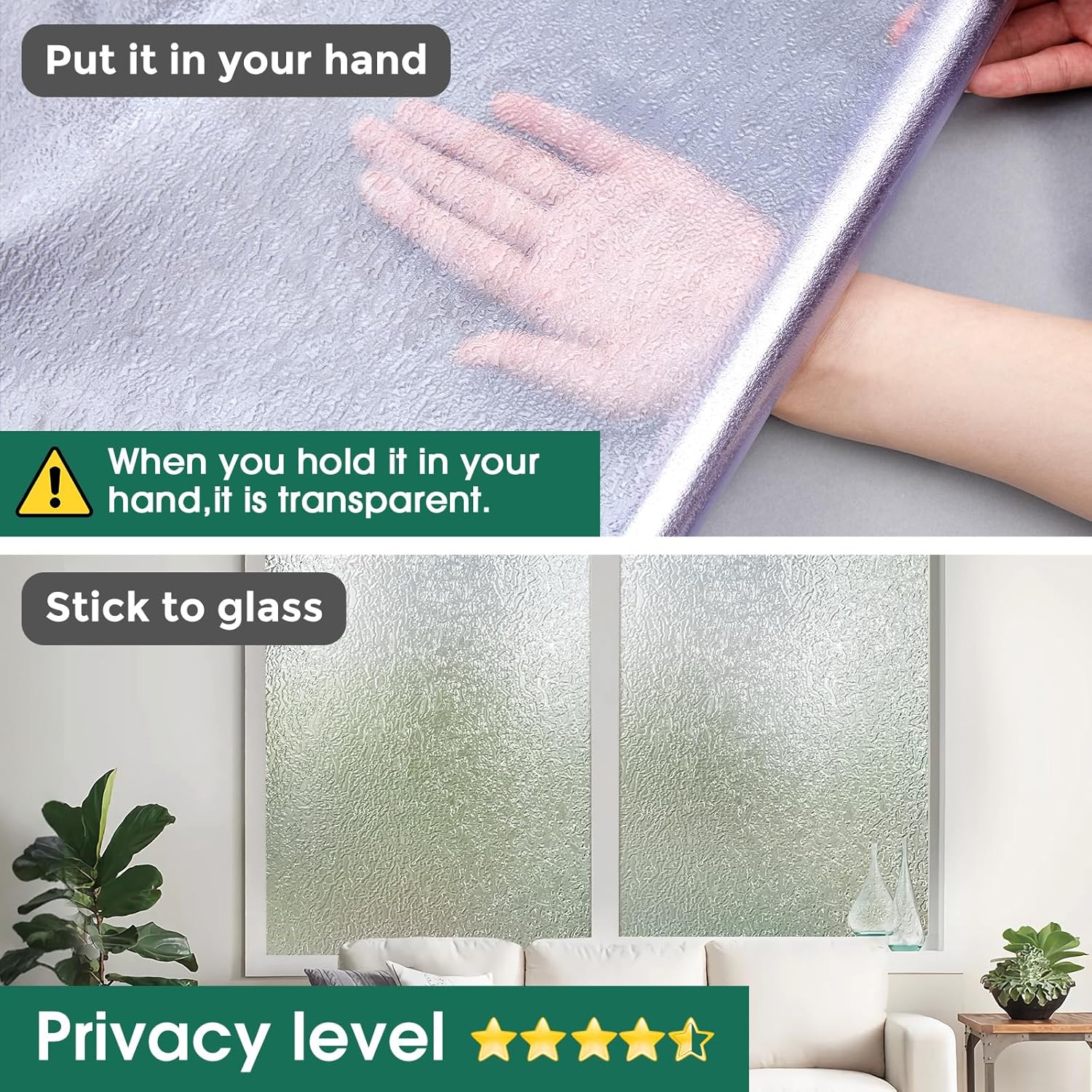 Frosted Window Privacy Film UV Blocking Static Cling 17.5x78.7 a7