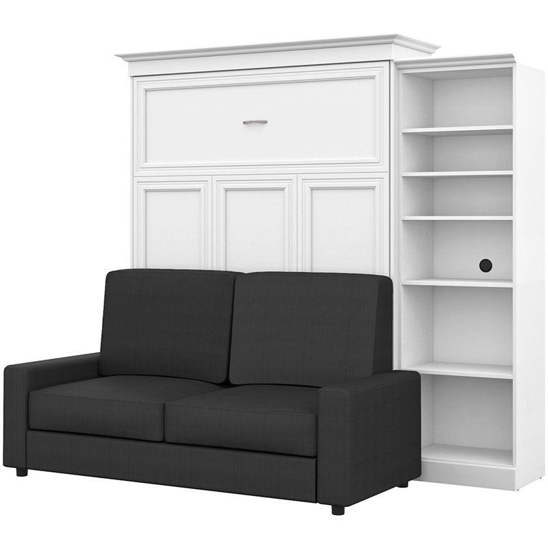 Atlin Designs Wood Queen Murphy Bed with Sofa & Organizer in White/Gray