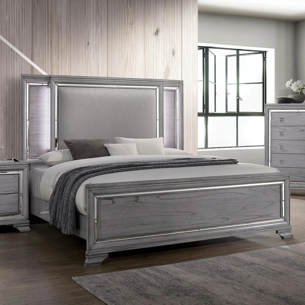 Light Gray Solid Wood Queen Bedroom Set 6pcs A7