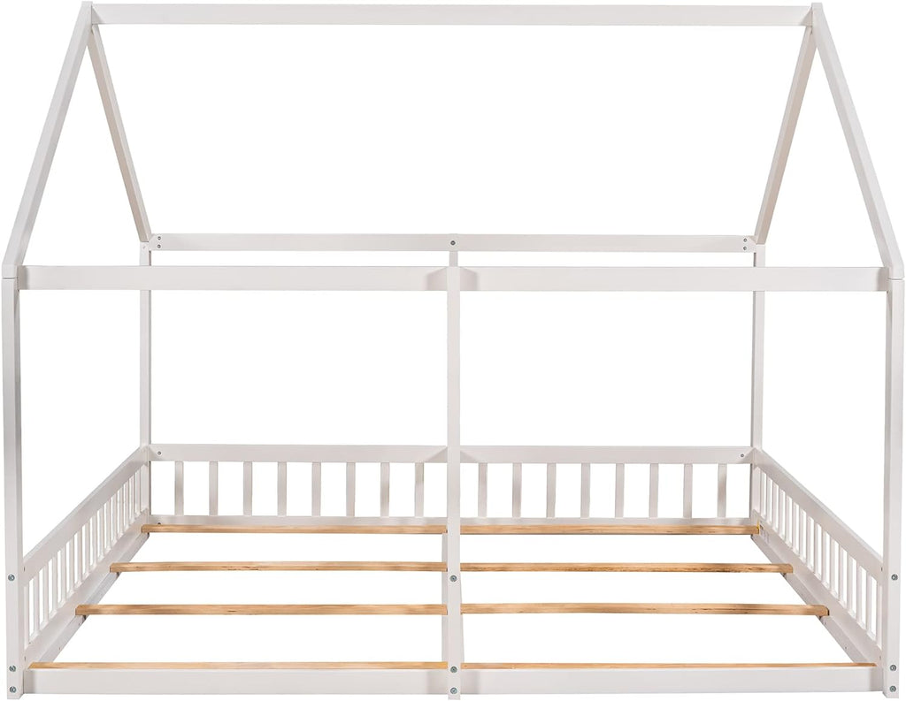 Kids Double Bed Wooden Floor Tent Style White A7