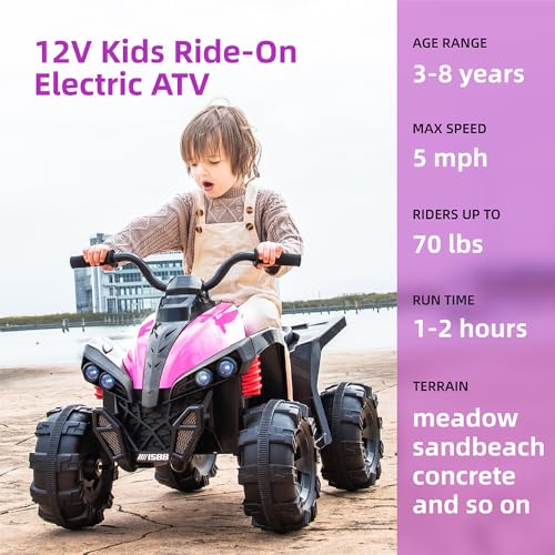 Kids 12V Ride On ATV Car with LED Headlight, Red 7q