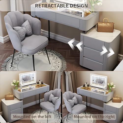 Vanity table with LED mirror and chair White 40in q7
