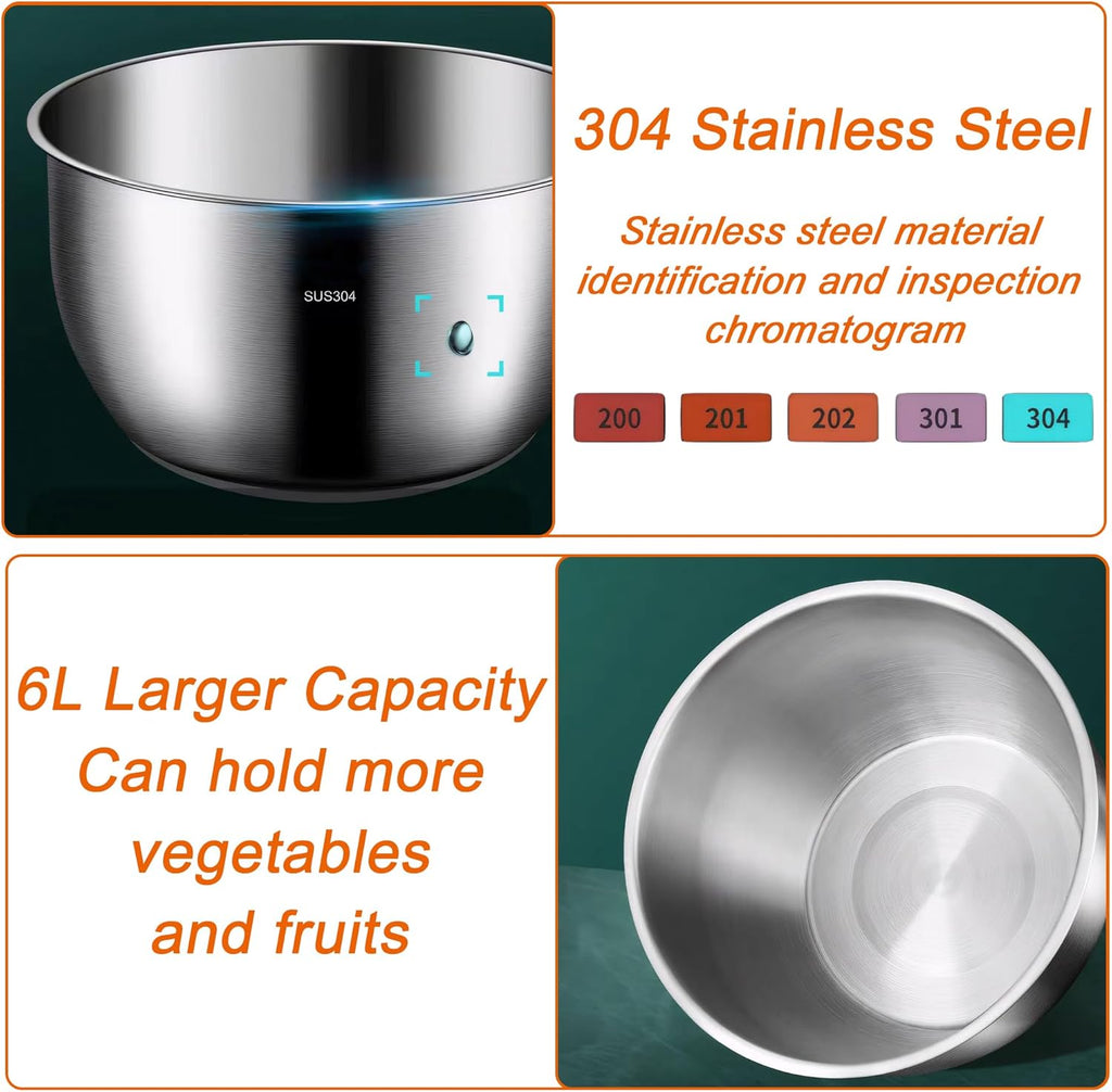Large Salad Spinner 6L Stainless Steel with Washing Basket a7