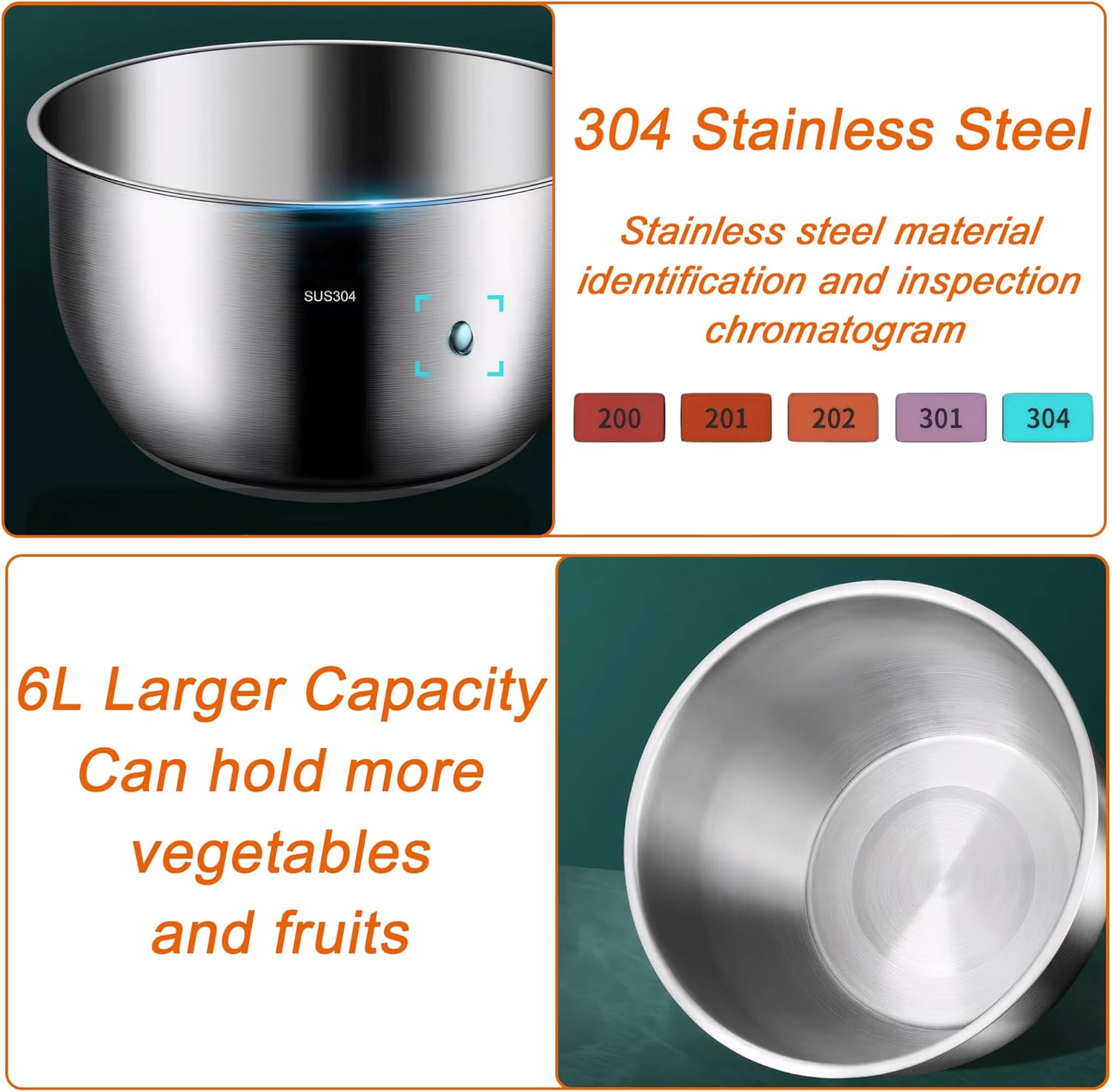 Large Salad Spinner 6L Stainless Steel with Washing Basket a7