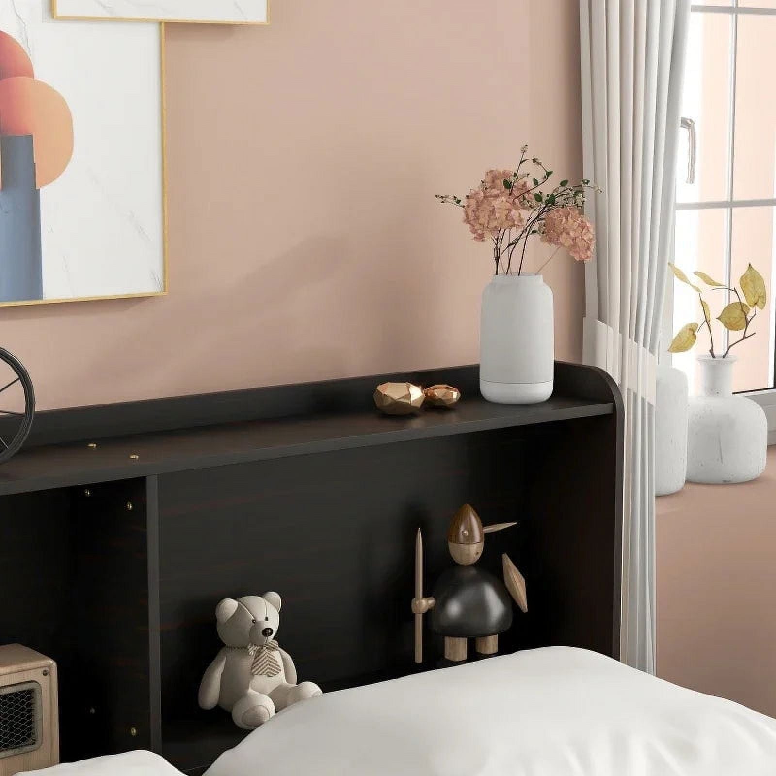 Bed with Bookcase Twin Trundle Drawers Espresso q7