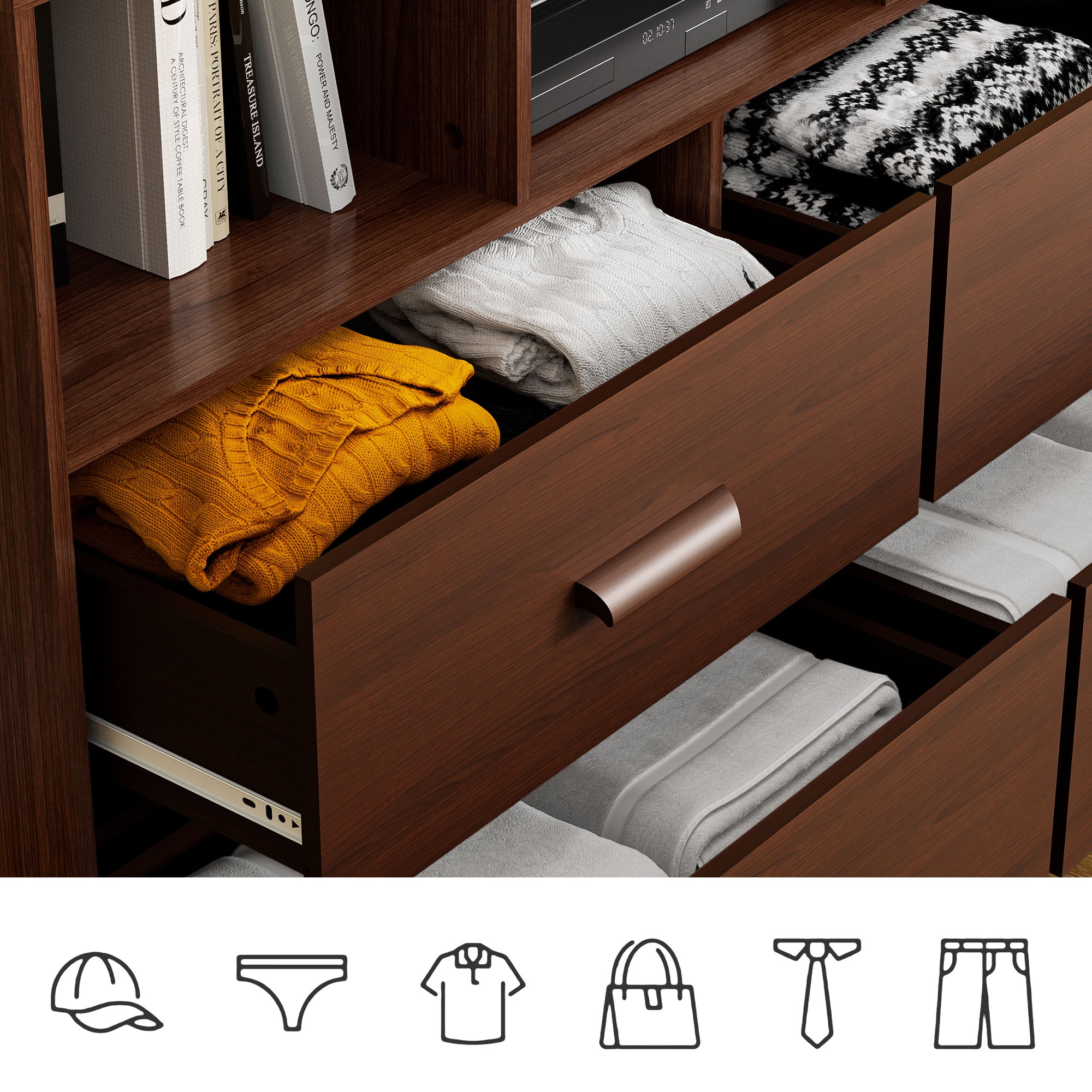 4-Drawer Wood Dresser Chest with Open Shelves a7