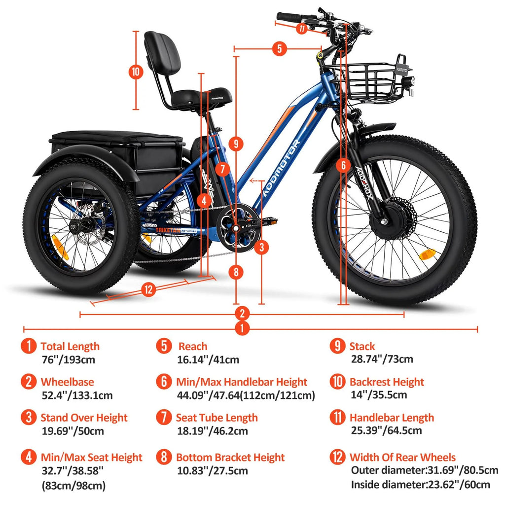Electric Trike for Adults 750W 48V 20Ah 24" Fat Tire 85MI Range 7k