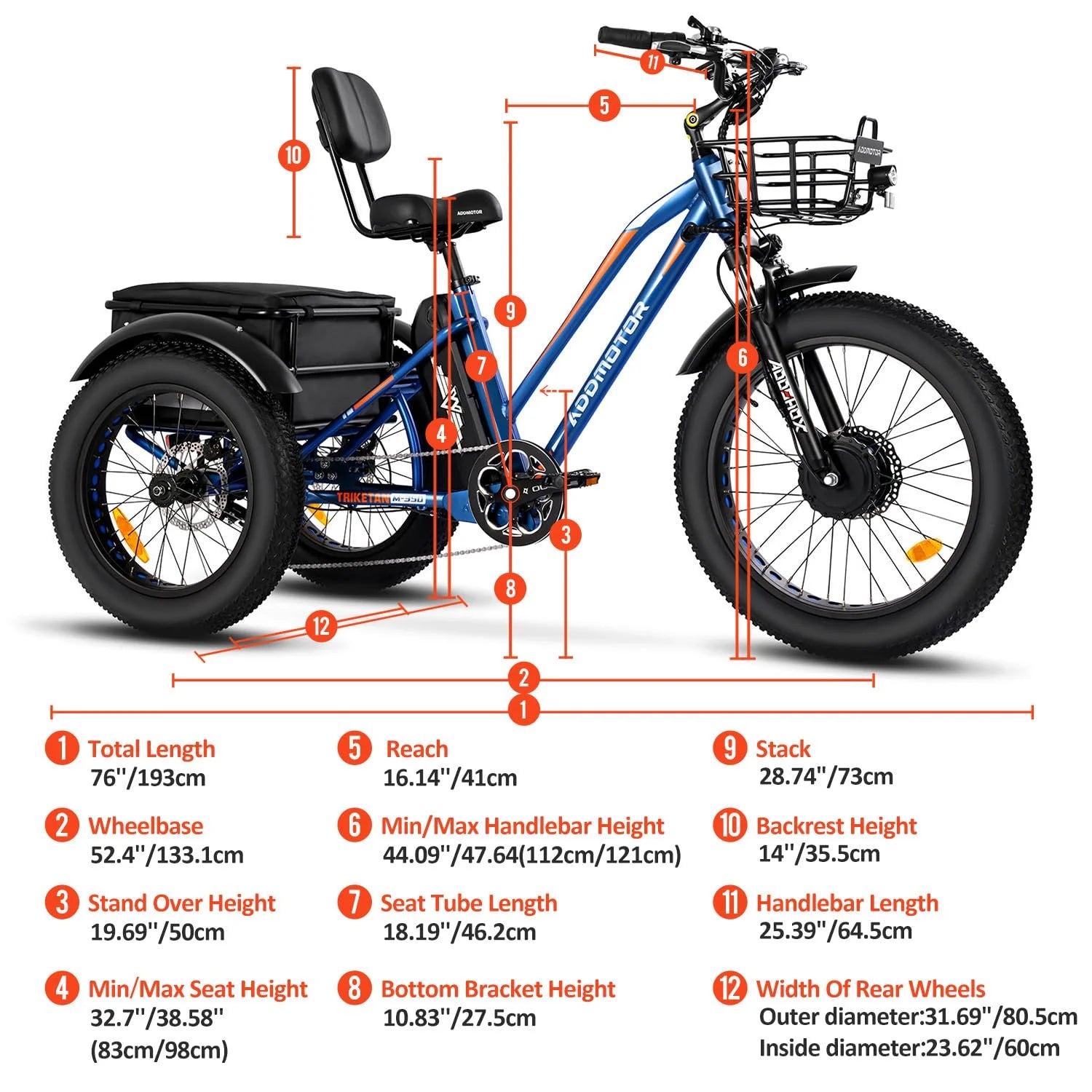 Electric Trike for Adults 750W 48V 20Ah 24" Fat Tire 85MI Range 7k