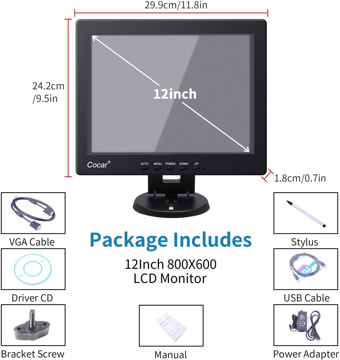 Touchscreen Monitor 12 Inch POS Display VGA USB q7