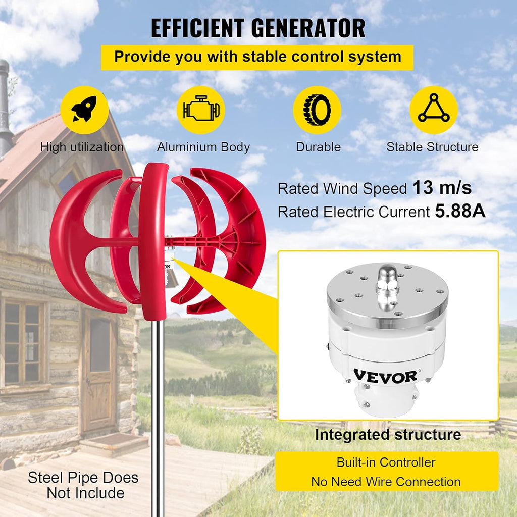 Vertical Wind Turbine Generator 12V 100W A7