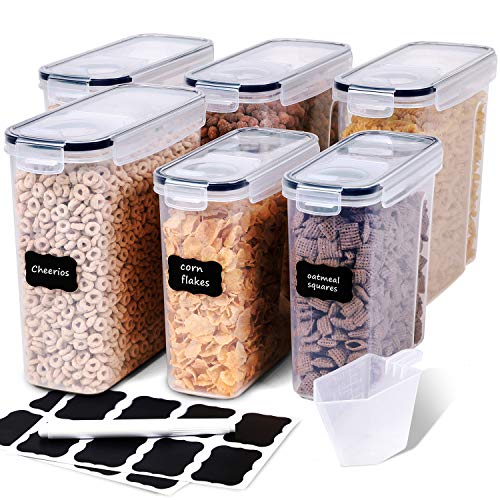 Cereal Containers Storage Set - 6 Piece Airtight Large Dry Cereal Storage Containers(135.2oz), BPA Free Dispenser Plastic Cereal Storage Containers with 16 Labels & Pen