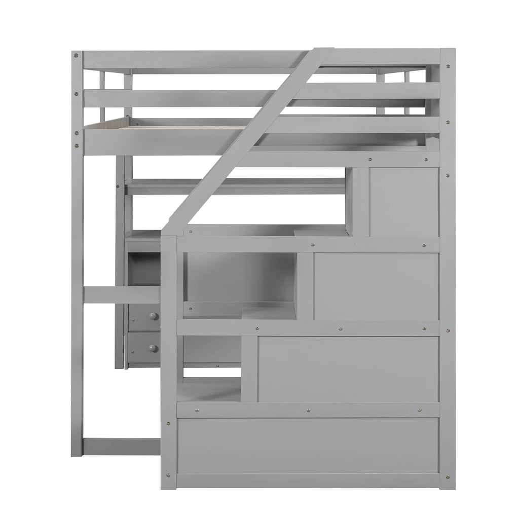 Full Loft Bed with Desk, Storage Stairs & Drawers k7