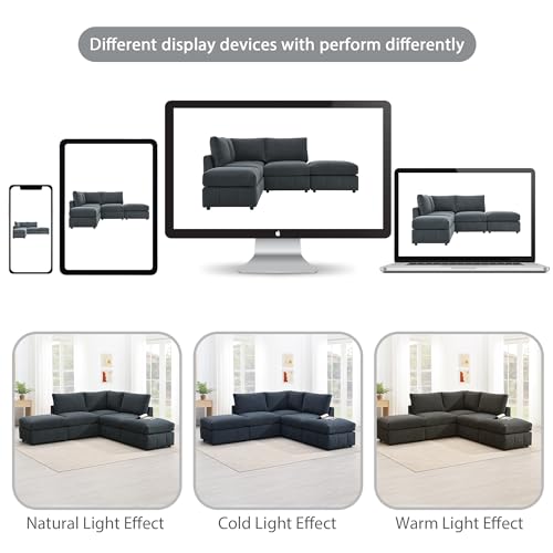 93" L-Shaped Sectional Sofa with 2 Ottomans, Dark Grey Corduroy q7