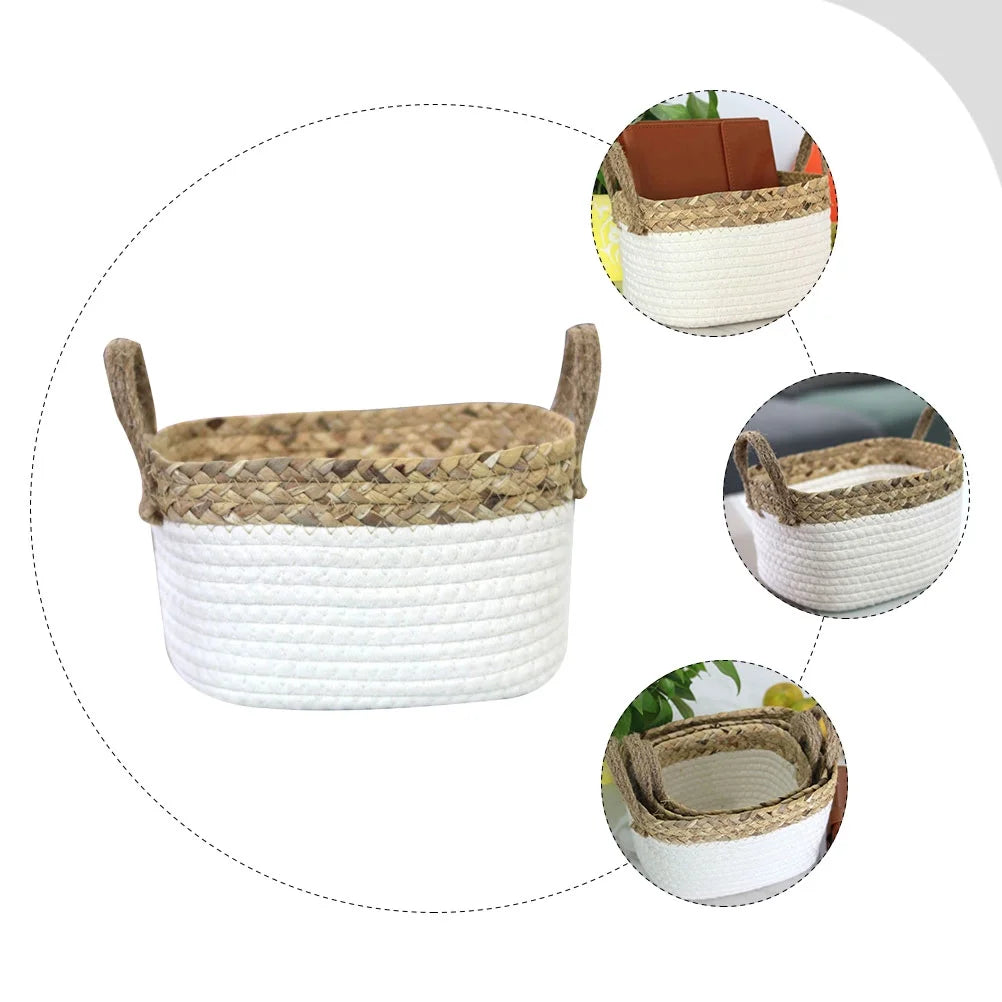 Craft Organizer Storage Box with Lid Cotton Rope Woven Basket k7