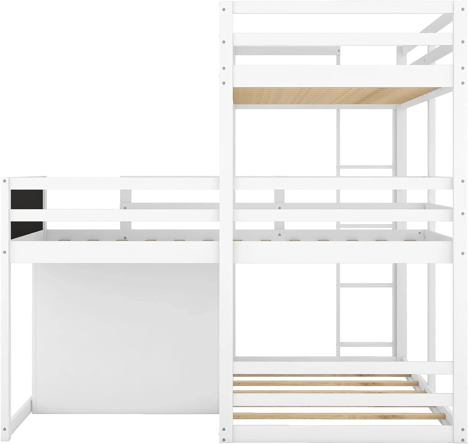 Triple Bunk Bed with Cabinet and Ladder White 7k