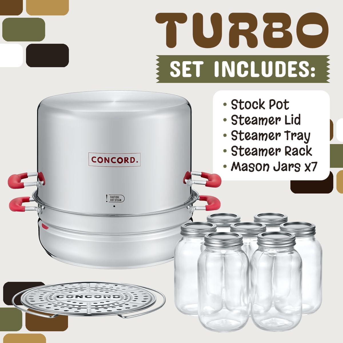 Stainless Steel Steam Canner Pot Set with Rack and Jars k7