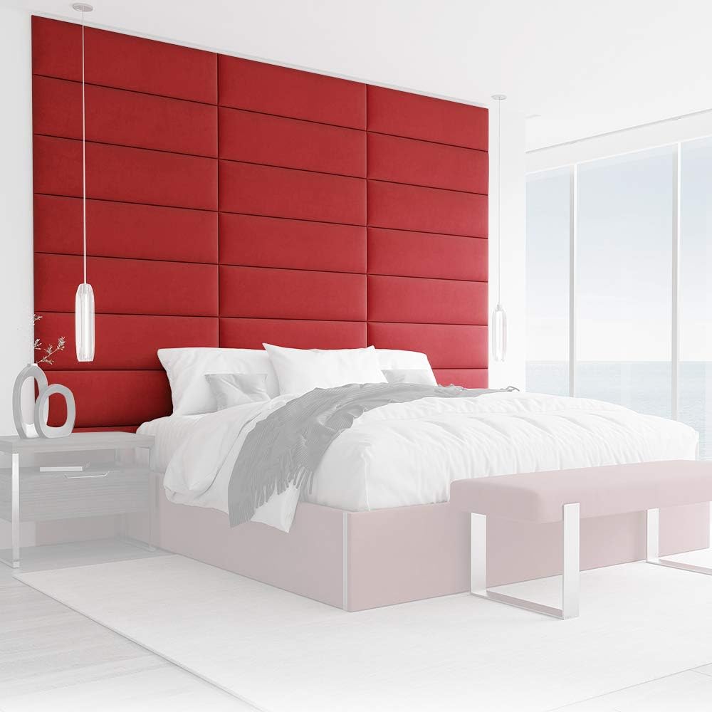 Upholstered Headboards - Accent Wall Panels - Micro Suede Red Melon - Queen/Full - Set Of 4 Panels (Each Individual Panel 30"X11.5")