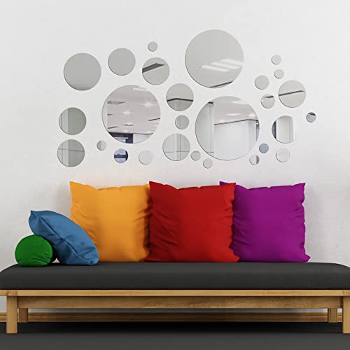 64 Pcs Round Acrylic Mirror Wall Stickers Removable Decor A7