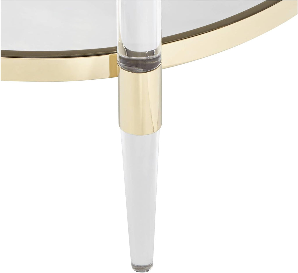 Round Glass Side Table 24" Clear Gold Rings d7k
