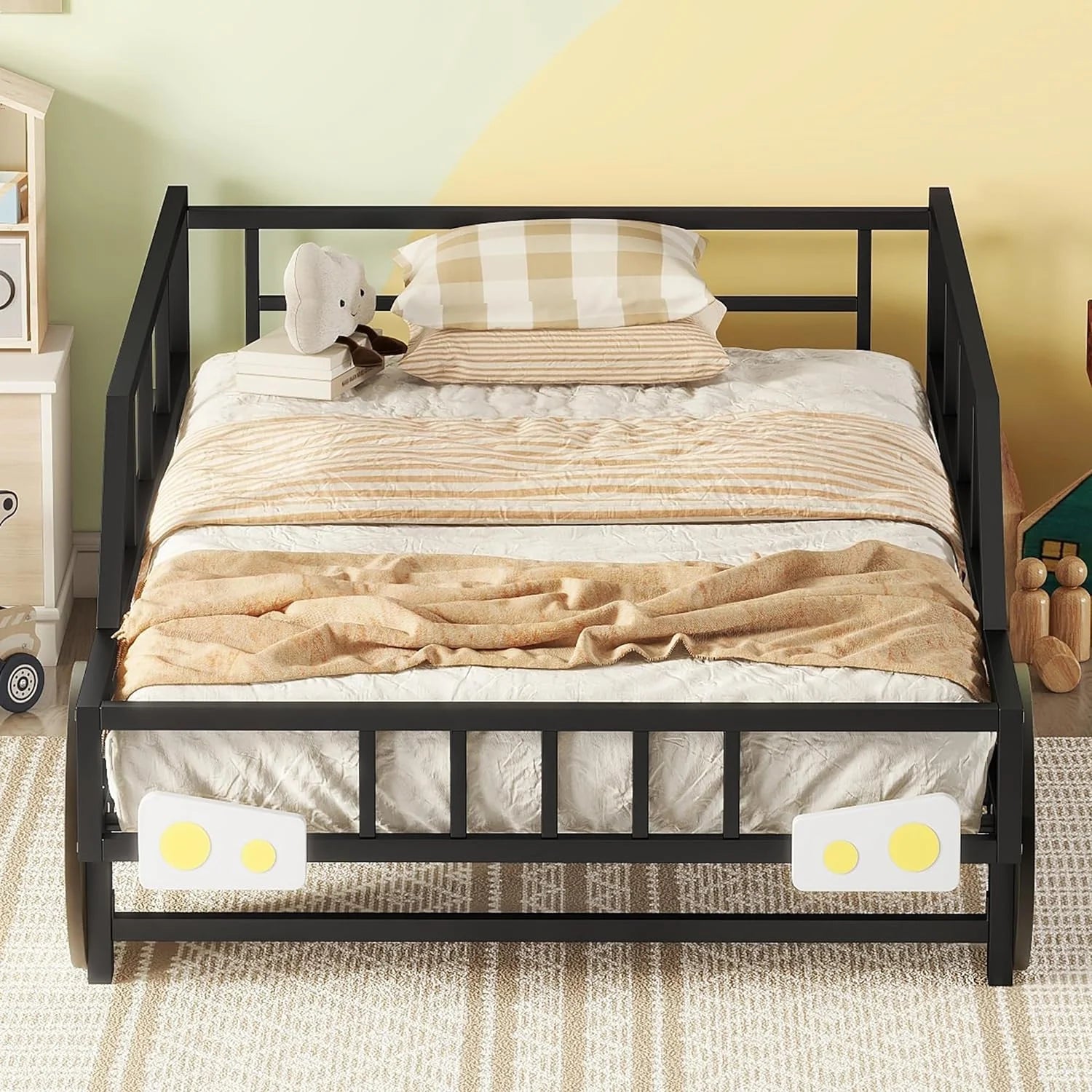 Car Bed with Rails and Wheels Black k7