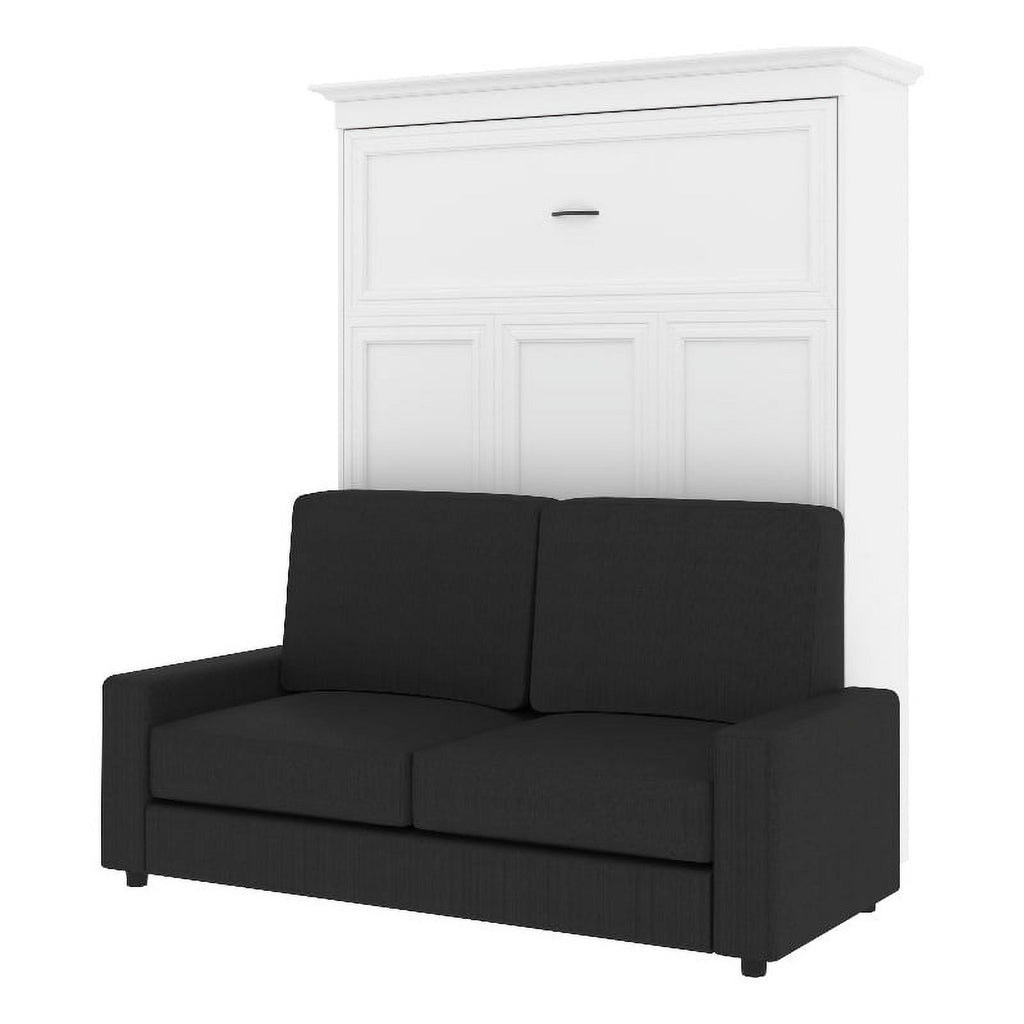 Wood Queen Murphy Bed with Sofa Organizer White Gray a7