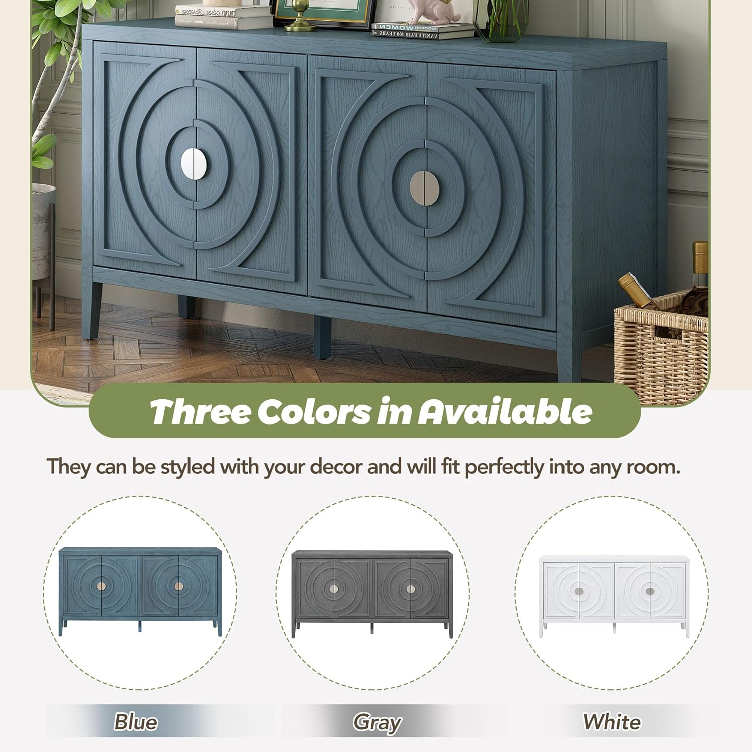 Retro Accent Storage Cabinet with Circular Groove Door A7k
