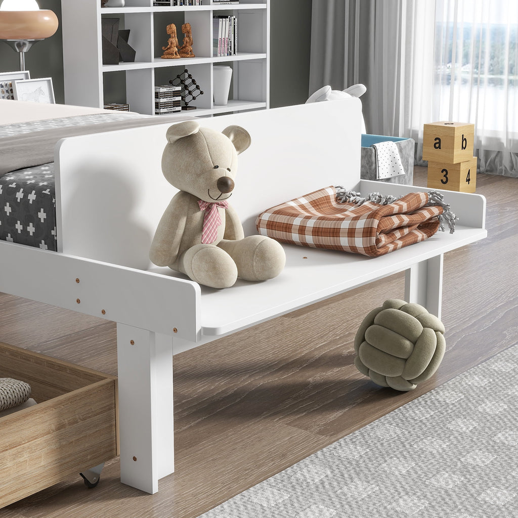 Twin Size Wood Platform Bed Frame with Headboard and 2 Storage Drawers White k7