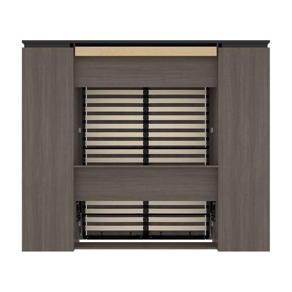 Full Murphy Bed with 2 Bookcases and Drawers, Bark Gray k7