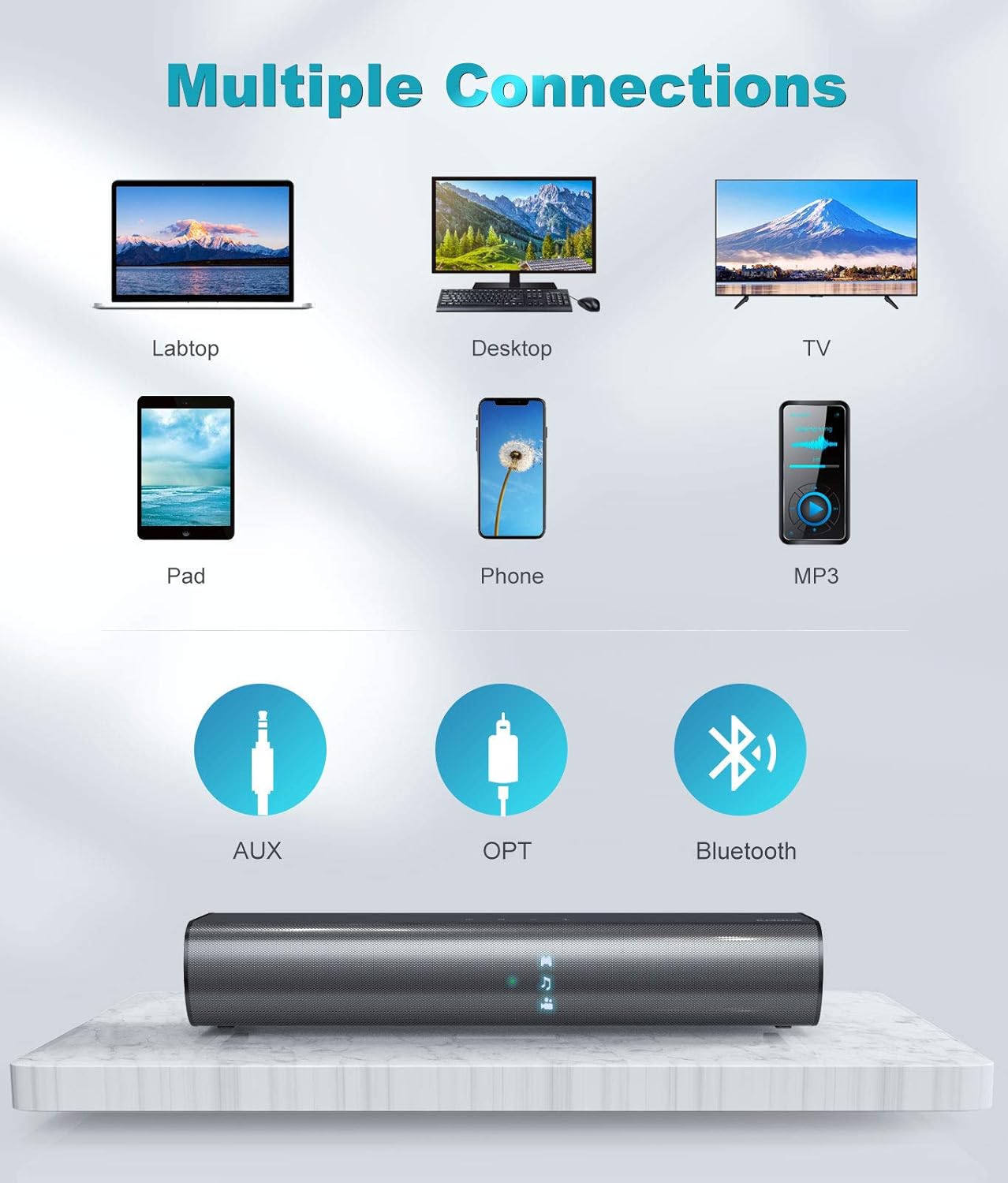 Soundbar for Small TV Bluetooth 5.0 3D Surround K7m