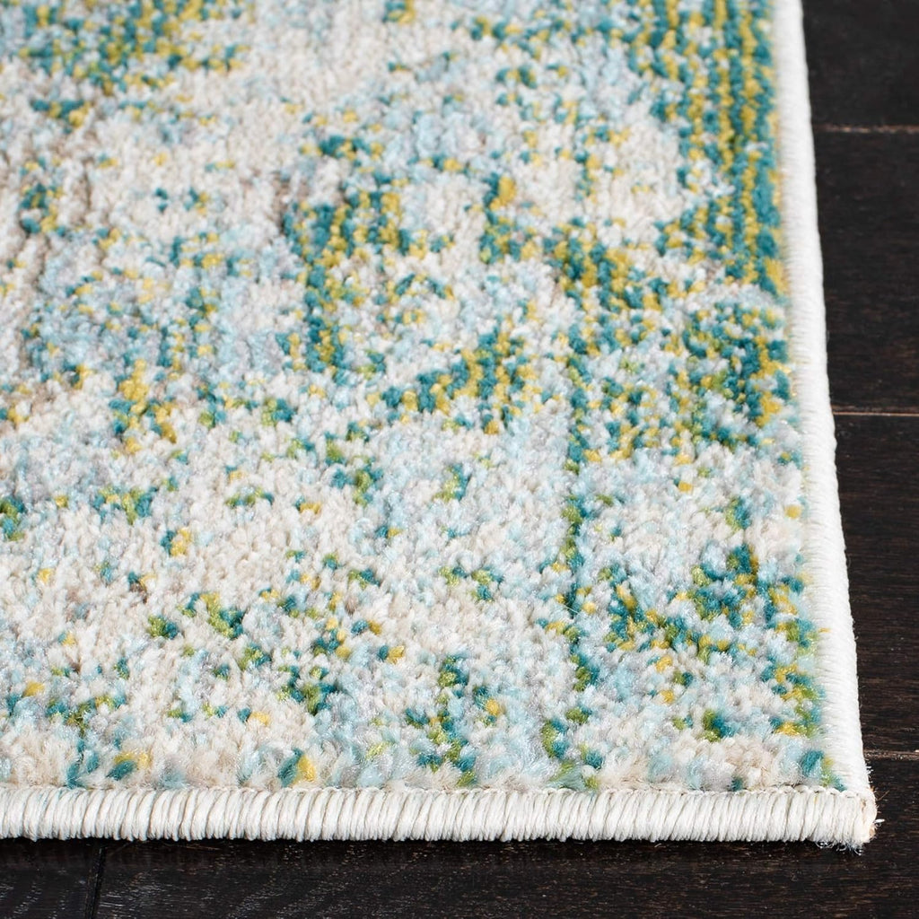 Modern Abstract Runner Rug 2'2" x 6' Green Blue A7k