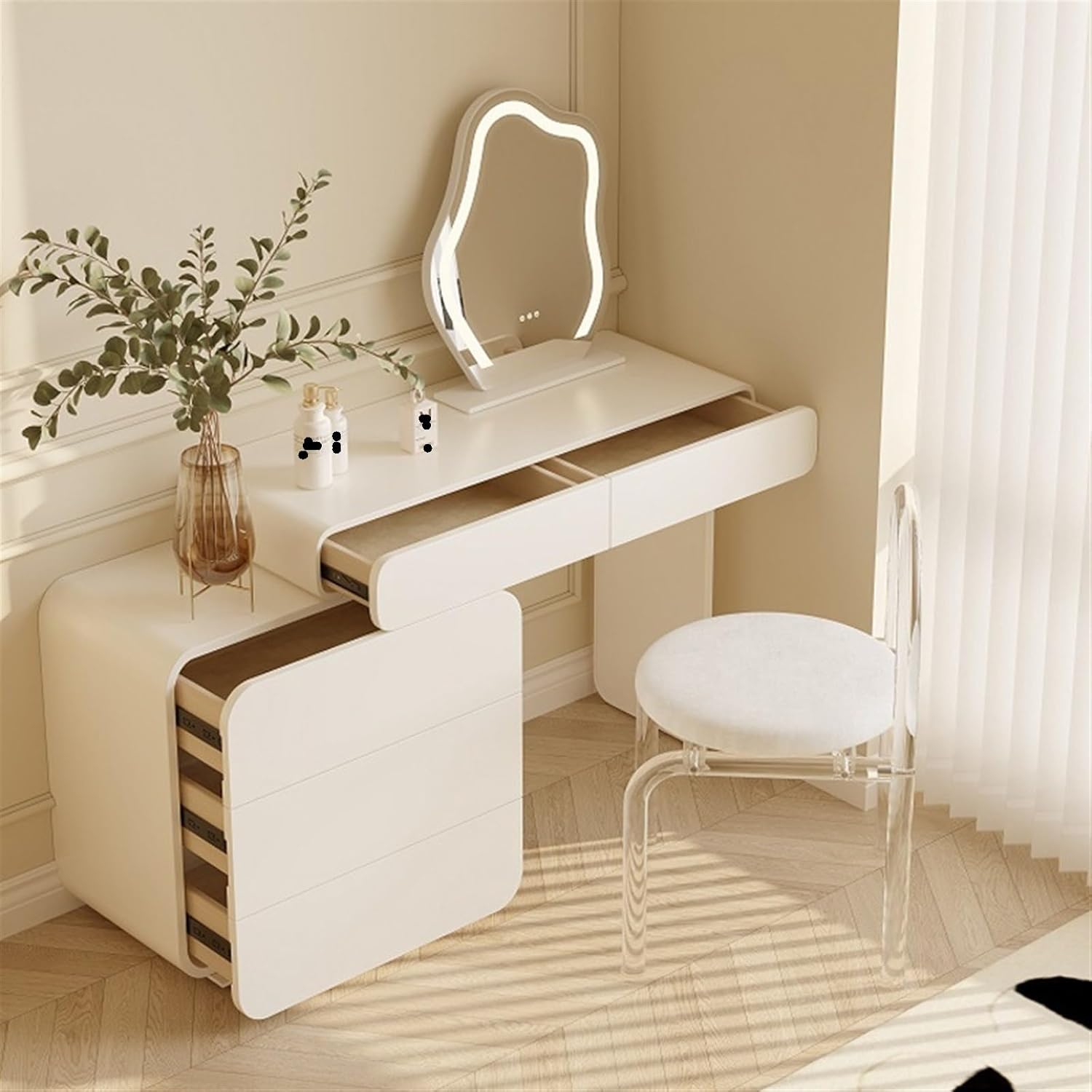 Vanity Desk with 5 Drawers and Mirror White A7