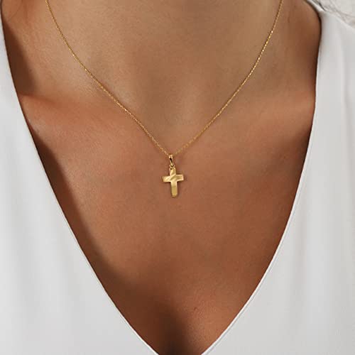 14K Solid Gold Cross Necklace for Women Christian Crucifix k7