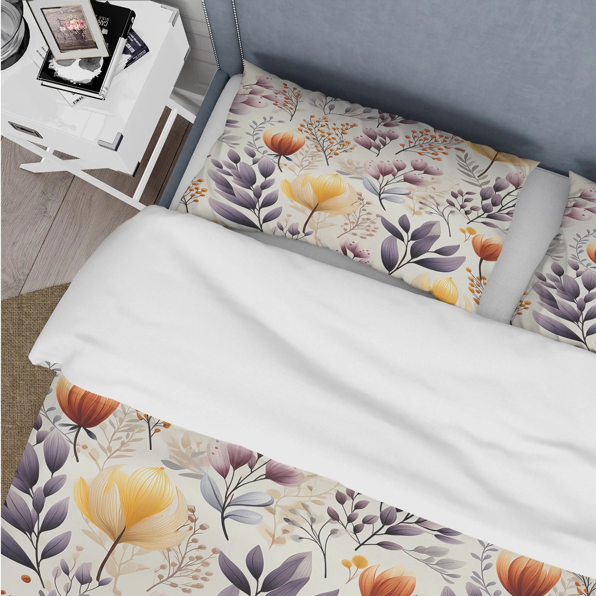 Purple Floral Garden Bedding Set with 2 Shams Twin a7