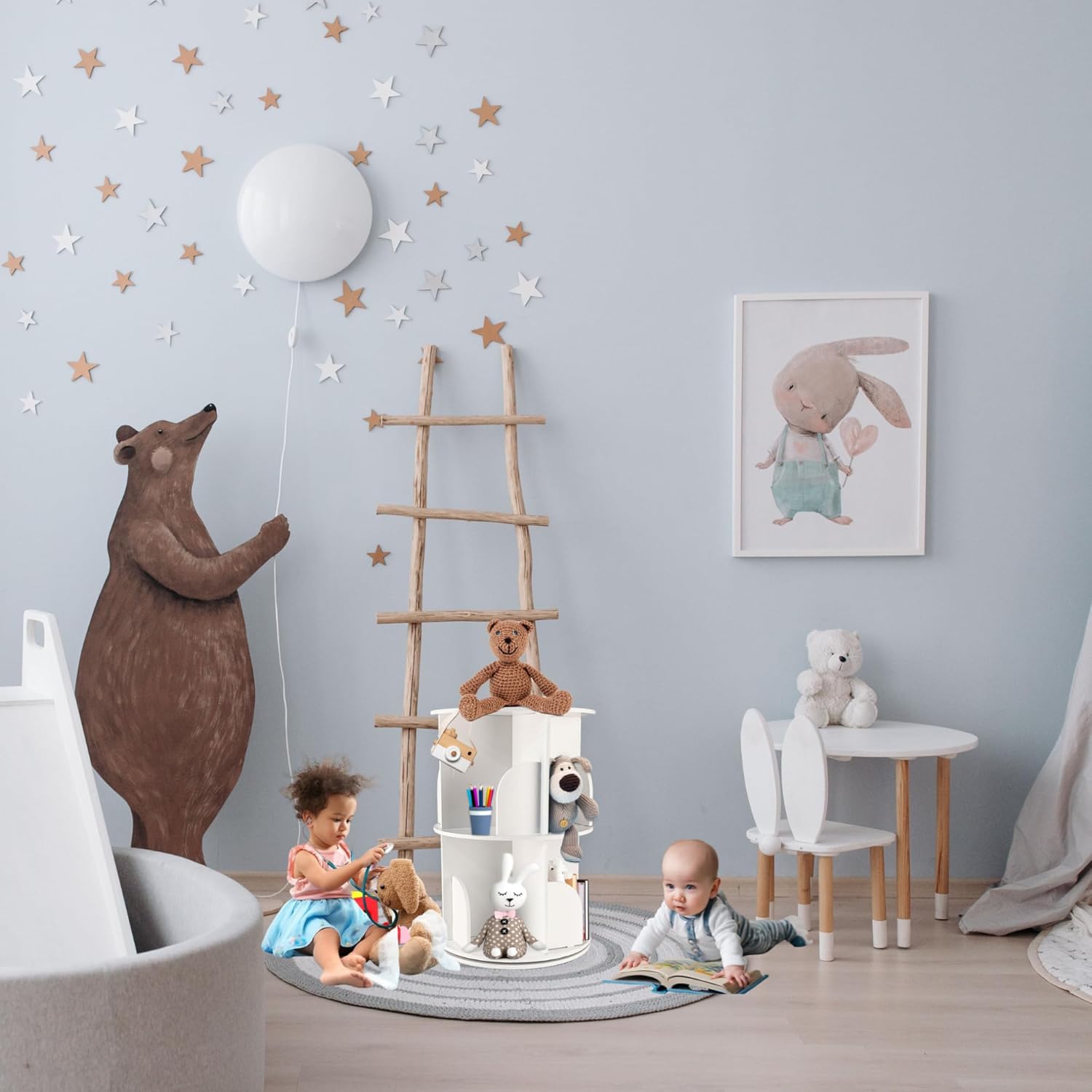 Rotating Bookshelf 2 Tier White for Kids a7
