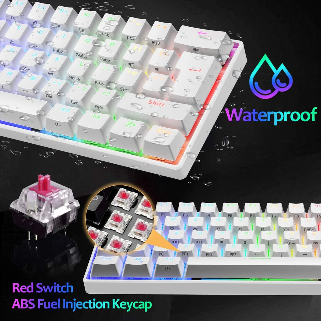 Mechanical Gaming Keyboard 60% Wired Type C RGB Backlit White Red Switch k7