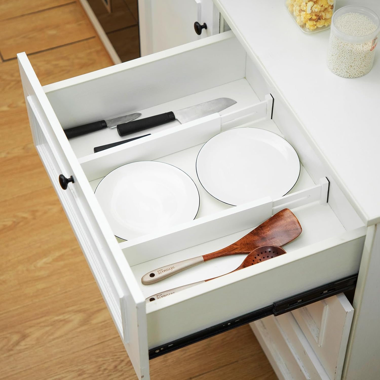 Bamboo Drawer Dividers Organizer White Expandable Adjustable 7k