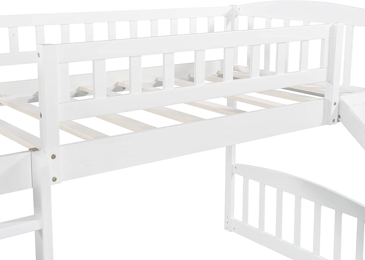 Loft Bed with Slide and Stairs, Wooden Frame with Storage, White k7