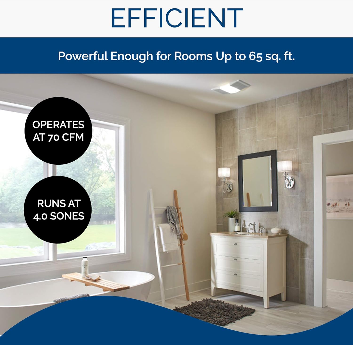 Ceiling Bathroom Exhaust Fan with Light, 70 CFM, White k7