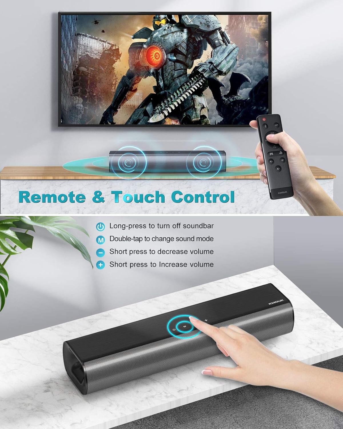 Soundbar for Small TV Bluetooth 5.0 3D Surround K7m