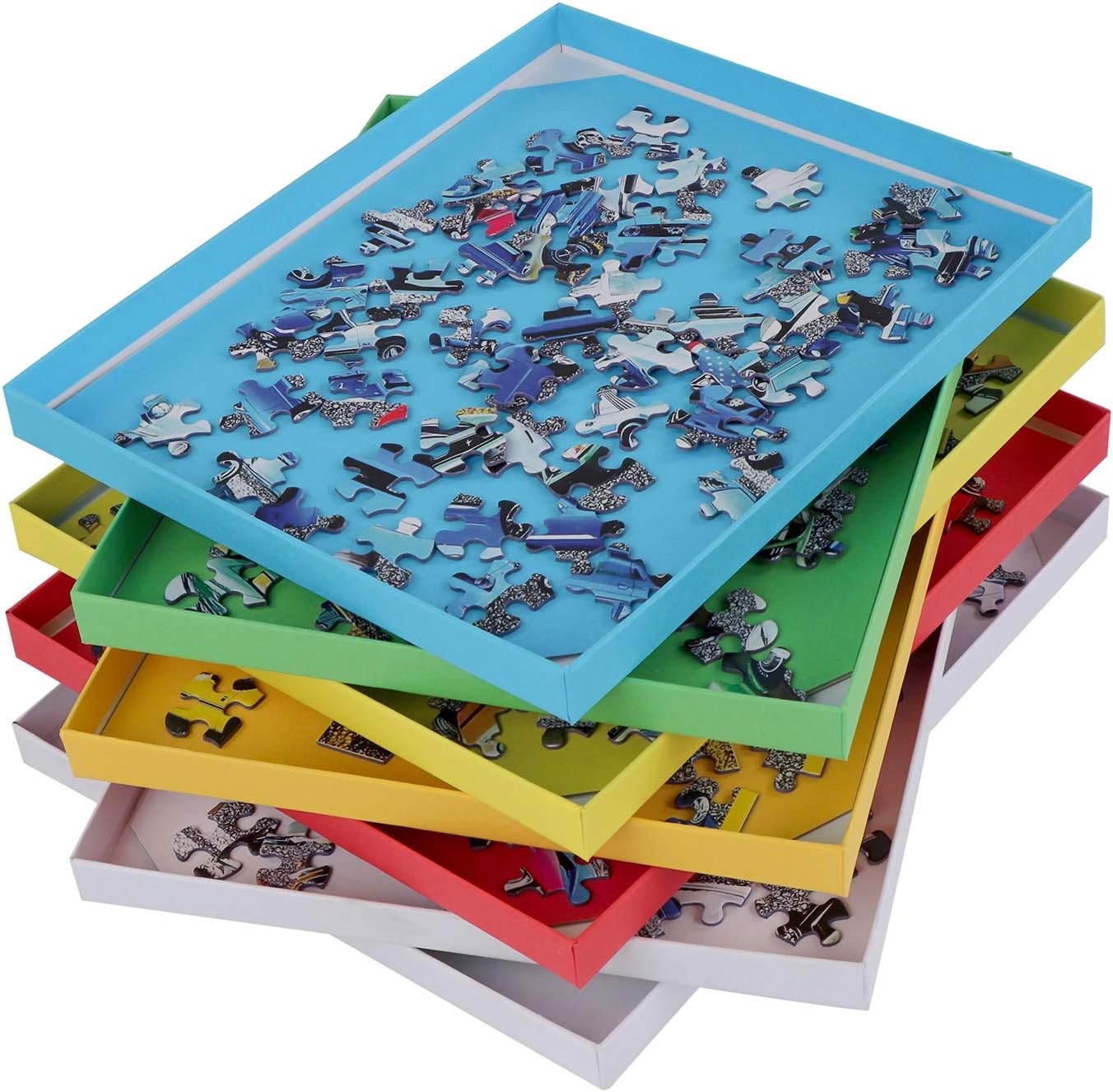 Jigsaw Puzzle Sorter Trays - Set of 7 Nested Puzzle Tray Organizer Boxes for Large Puzzles 1500 Piece Capacity